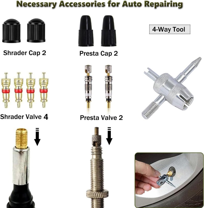 Lucstar Tire Valve Stem Removal Tool Kit, R134A R12 A/C Schrader Valve Stem Core Remover Tool for Car Bicycle Tyre RV Truck, 4 Schrader/Presta Valve Caps, 6Pcs Valve Core, 3 Automotive Tools Wrench - Image 5